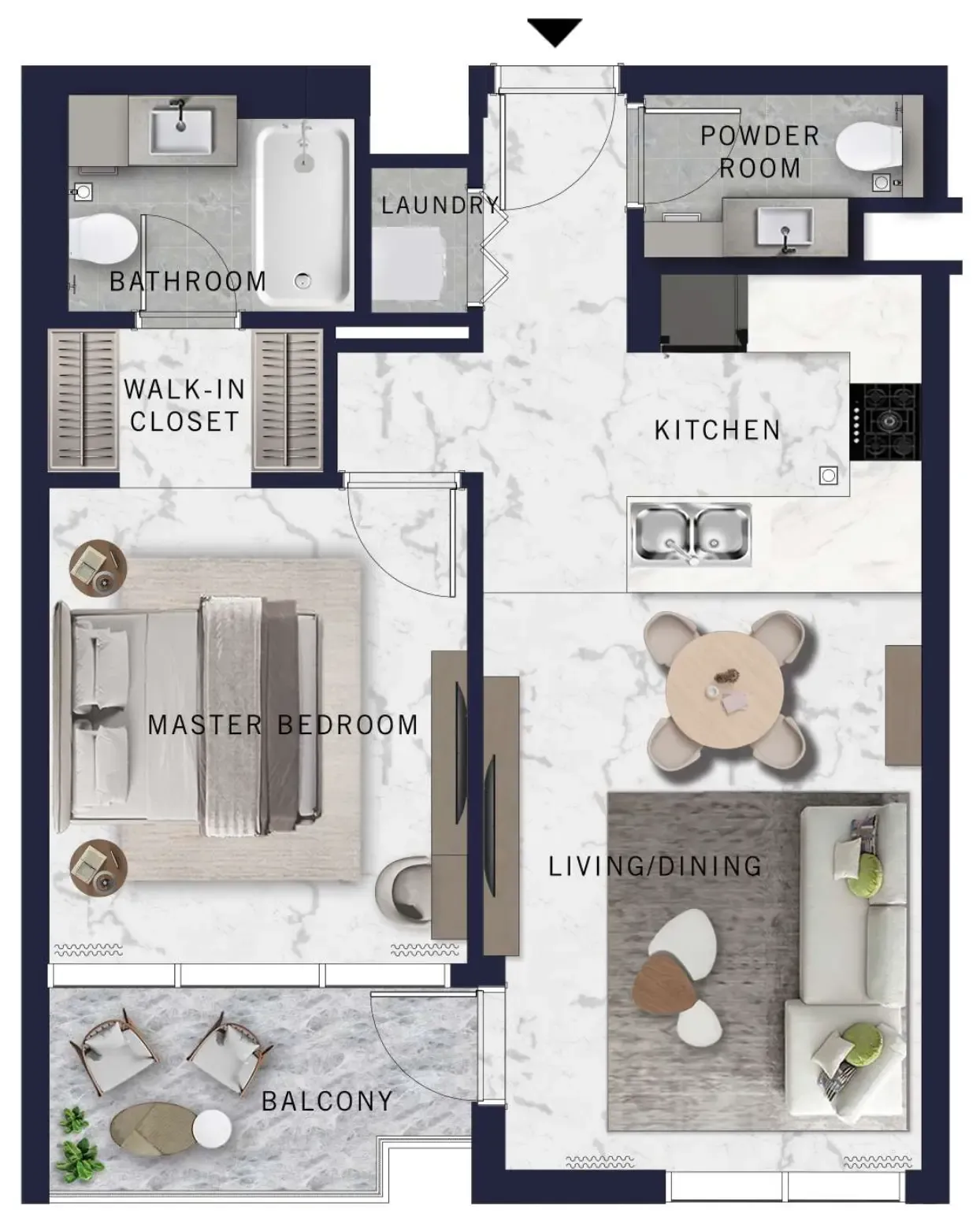 DoubleTree by Hilton 1 bed floor plan, 721 – 740 sqft