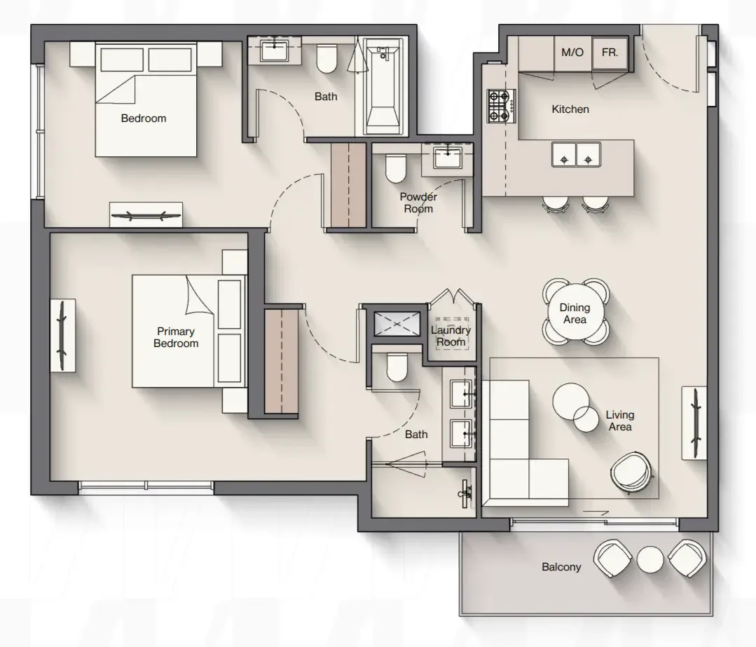 Windsor House 2 2 bed floor plan, 1,136 sqft