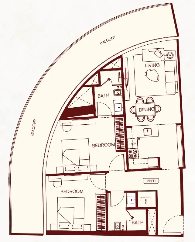 Binghatti Skyflame 2 bed floor plan, 1,210 – 2,234 sqft