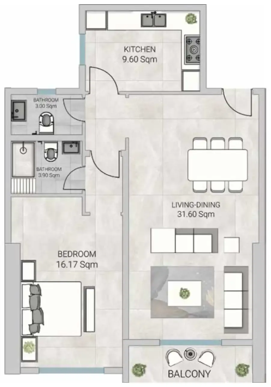 Al Ameera Village 5 1 bed floor plan, 1,165 sqft