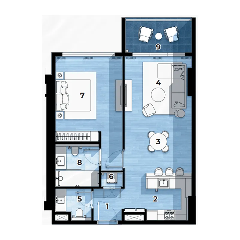Al Hamra Waterfront 1 bed floor plan, 910 – 933 sqft