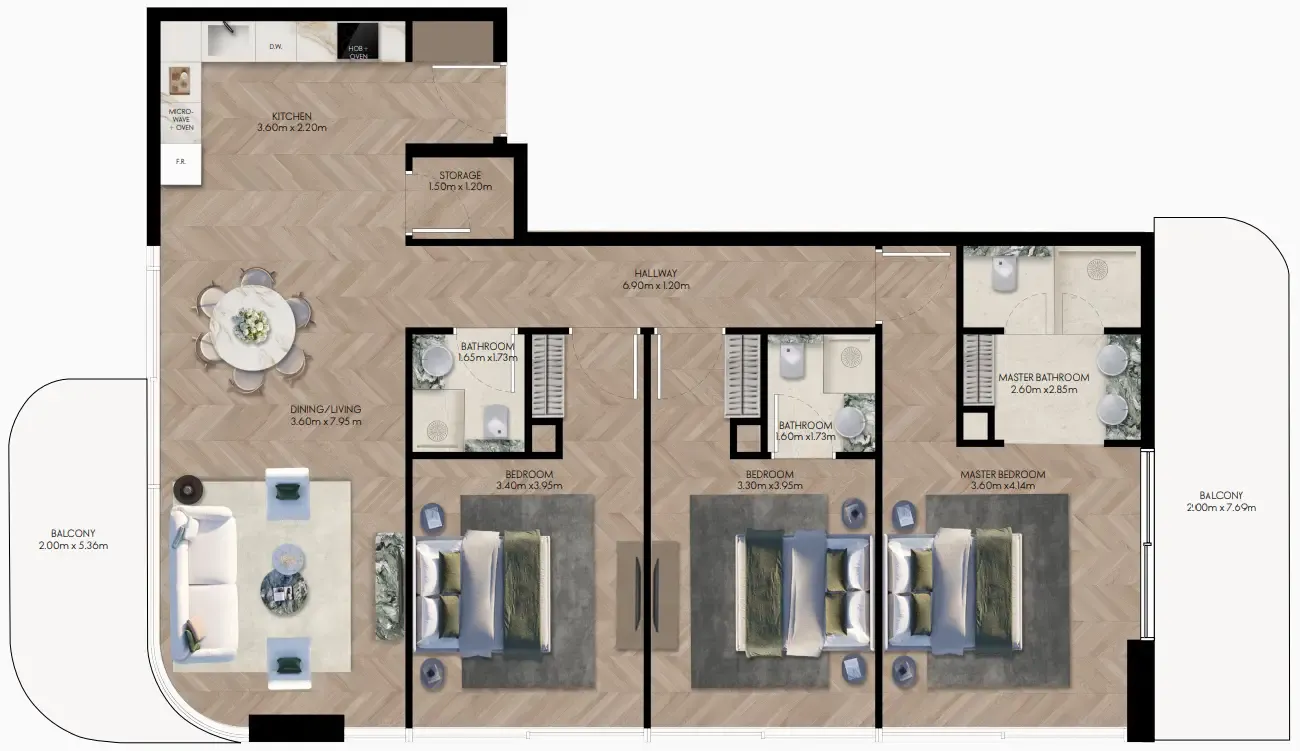 Elle Residences 3 bed floor plan, 1,617 sqft