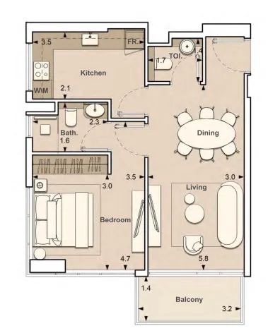 Lume Residences 1 bed floor plan, 603 sqft