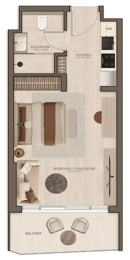 Stax Studio floor plan, 384 – 385 sqft