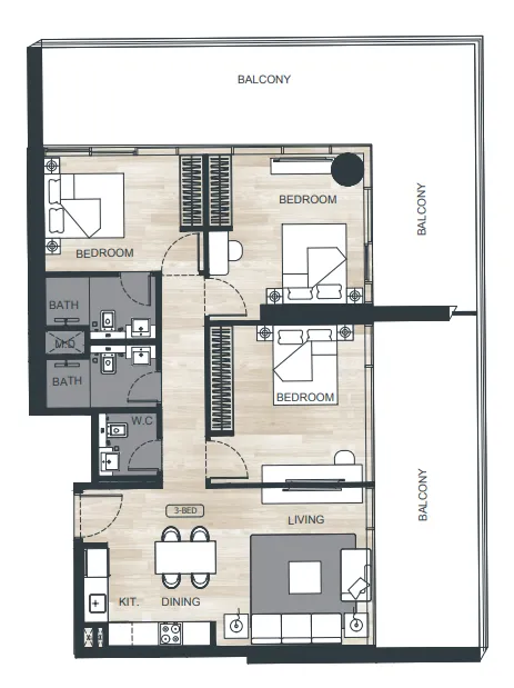 Binghatti Ghost 3 bed floor plan, 1,753 – 1,755 sqft