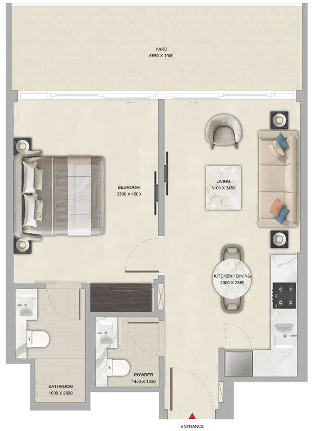 Tranquil Beach Residences 1 bed floor plan, 660 – 674 sqft