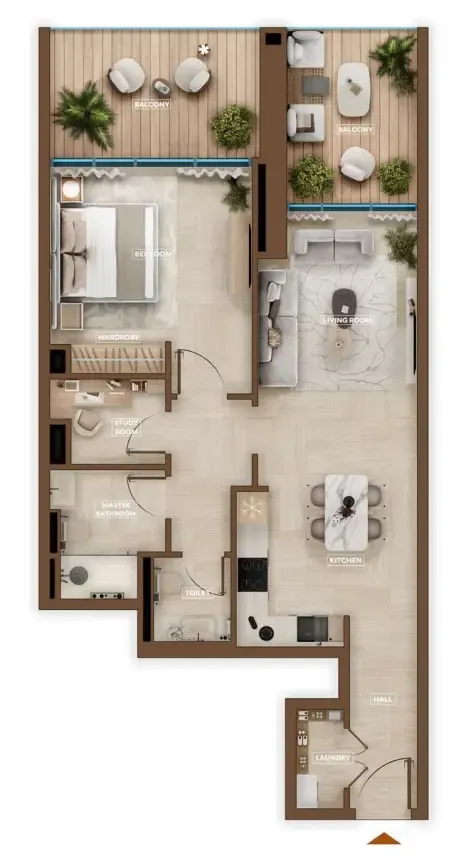 Sky Hills Astra 1 bed floor plan, 964 sqft