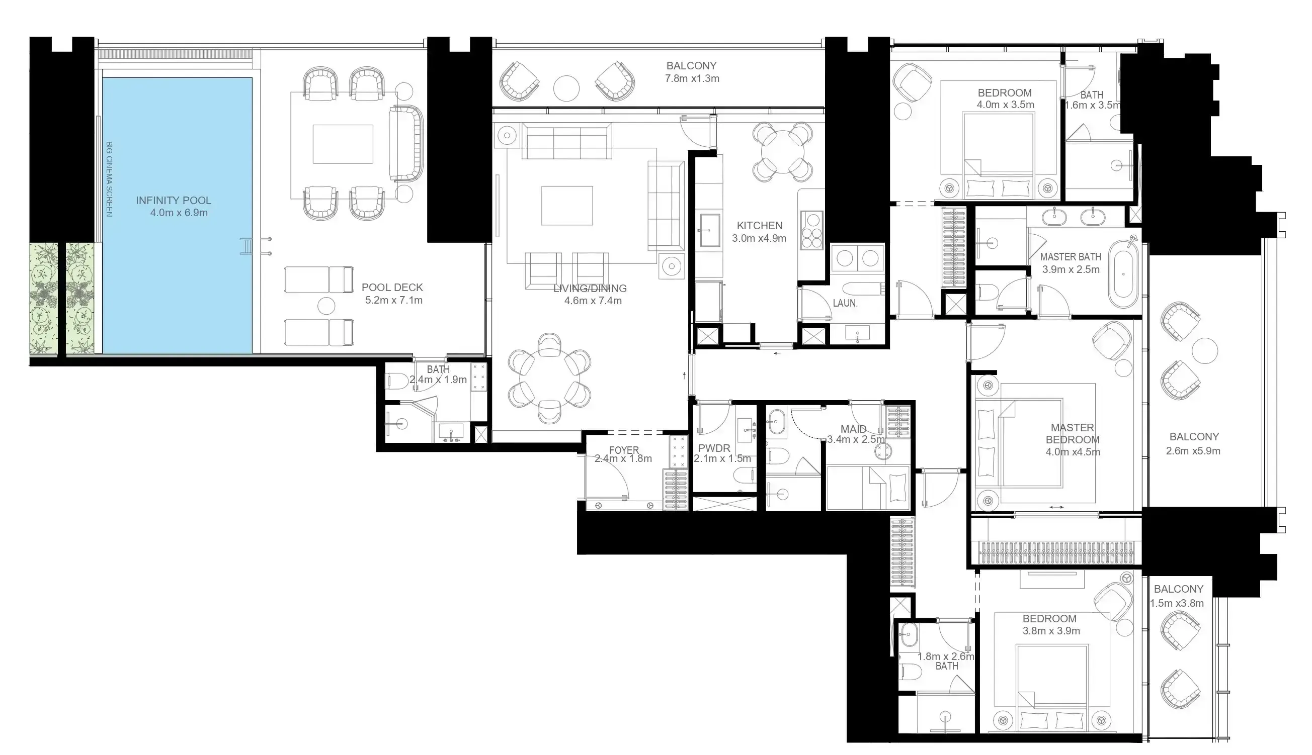 Burj Binghatti Jacob and Co Residences 3 bed floor plan, 3,264 sqft