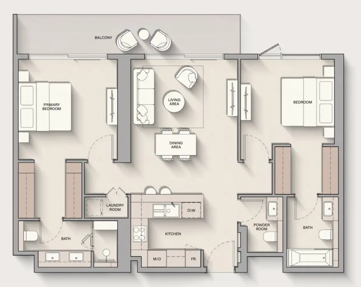 The Hillgate 2 bed floor plan, 1,197 sqft