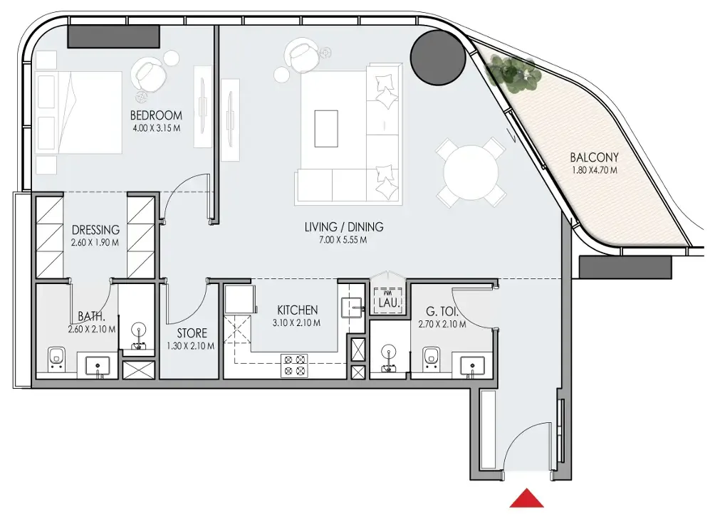 Do Hotels and Residences 1 bed floor plan, 1,091 sqft