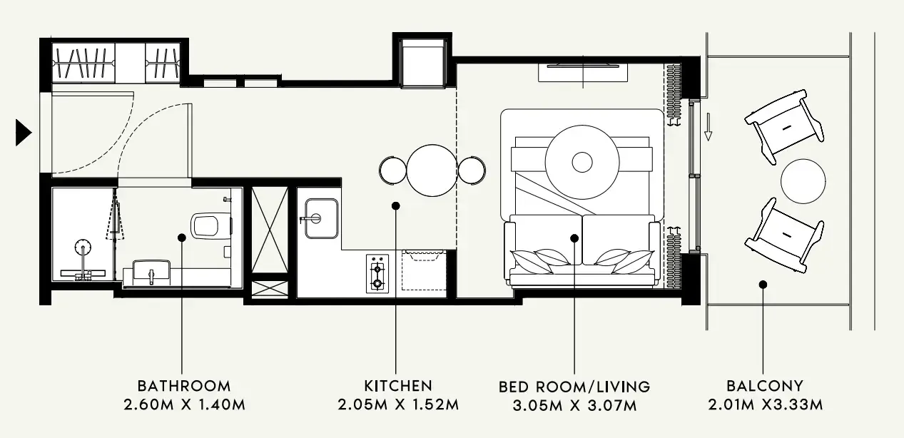 Azizi Venice Studio floor plan, 381 sqft