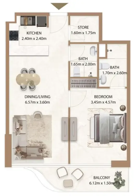 Veda by AUM Development 1 bed floor plan, 770 sqft