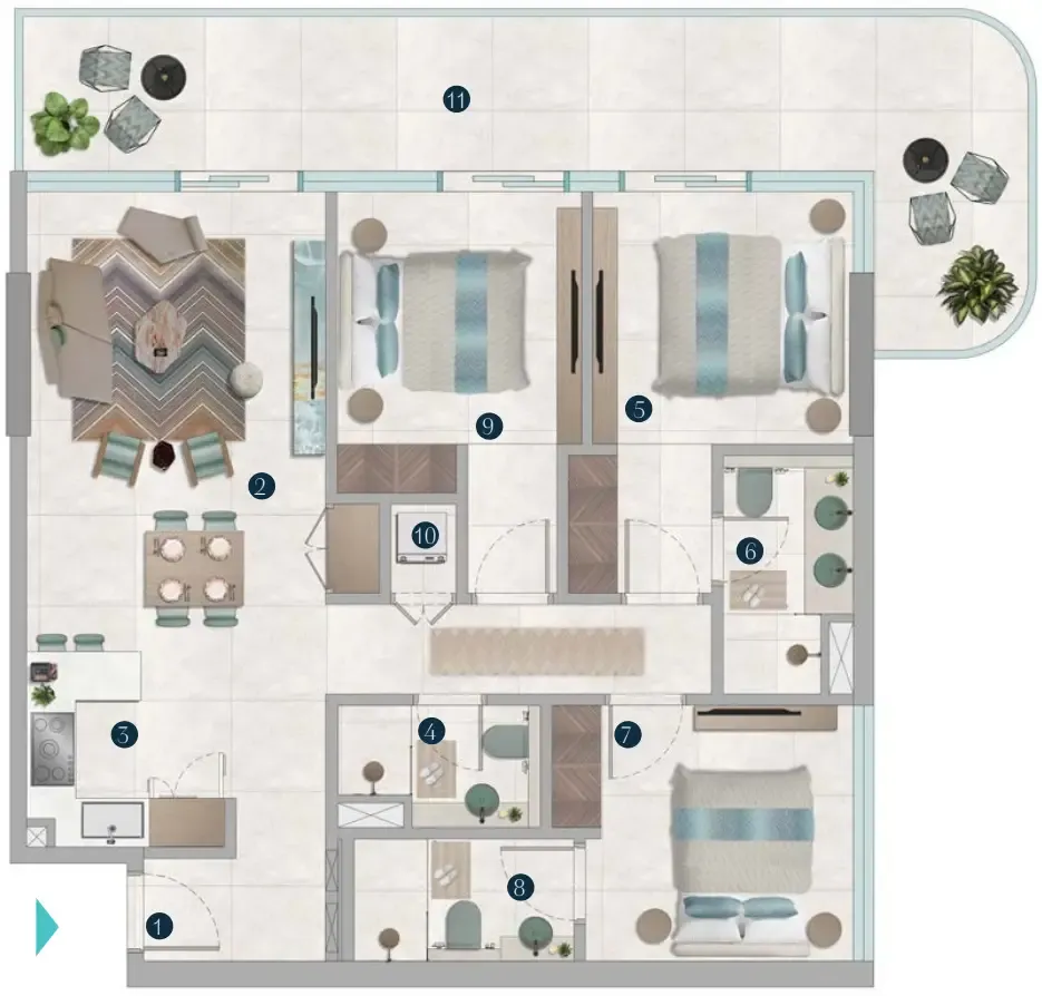 Octa Isle Interiors by Missoni 3 bed floor plan, 1,373 sqft