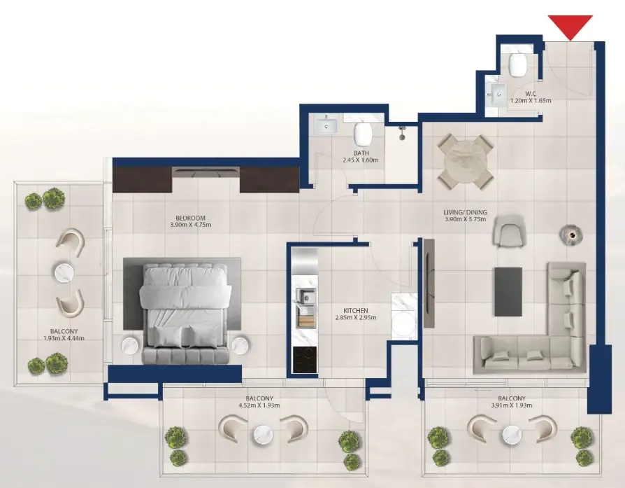 Al Vista 1 bed floor plan, 993 sqft