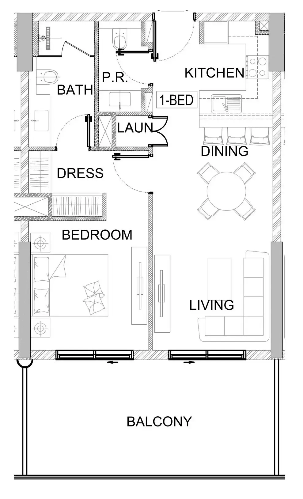 Valencia 1 bed floor plan, 788 – 820 sqft
