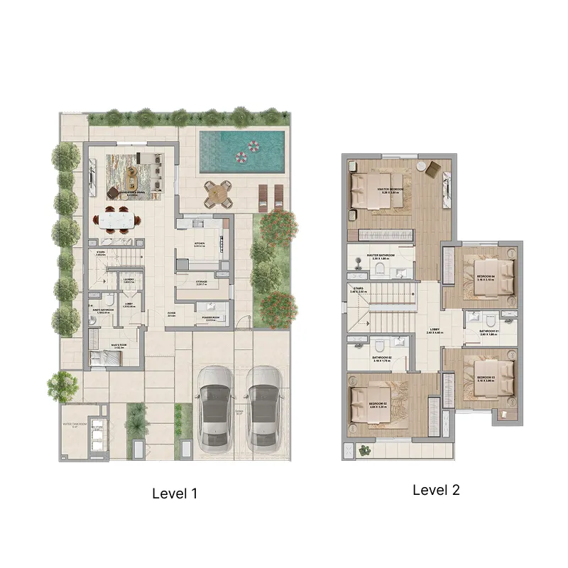 Al Ghadeer Gardens 4 bed floor plan, 2,196 – 2,198 sqft