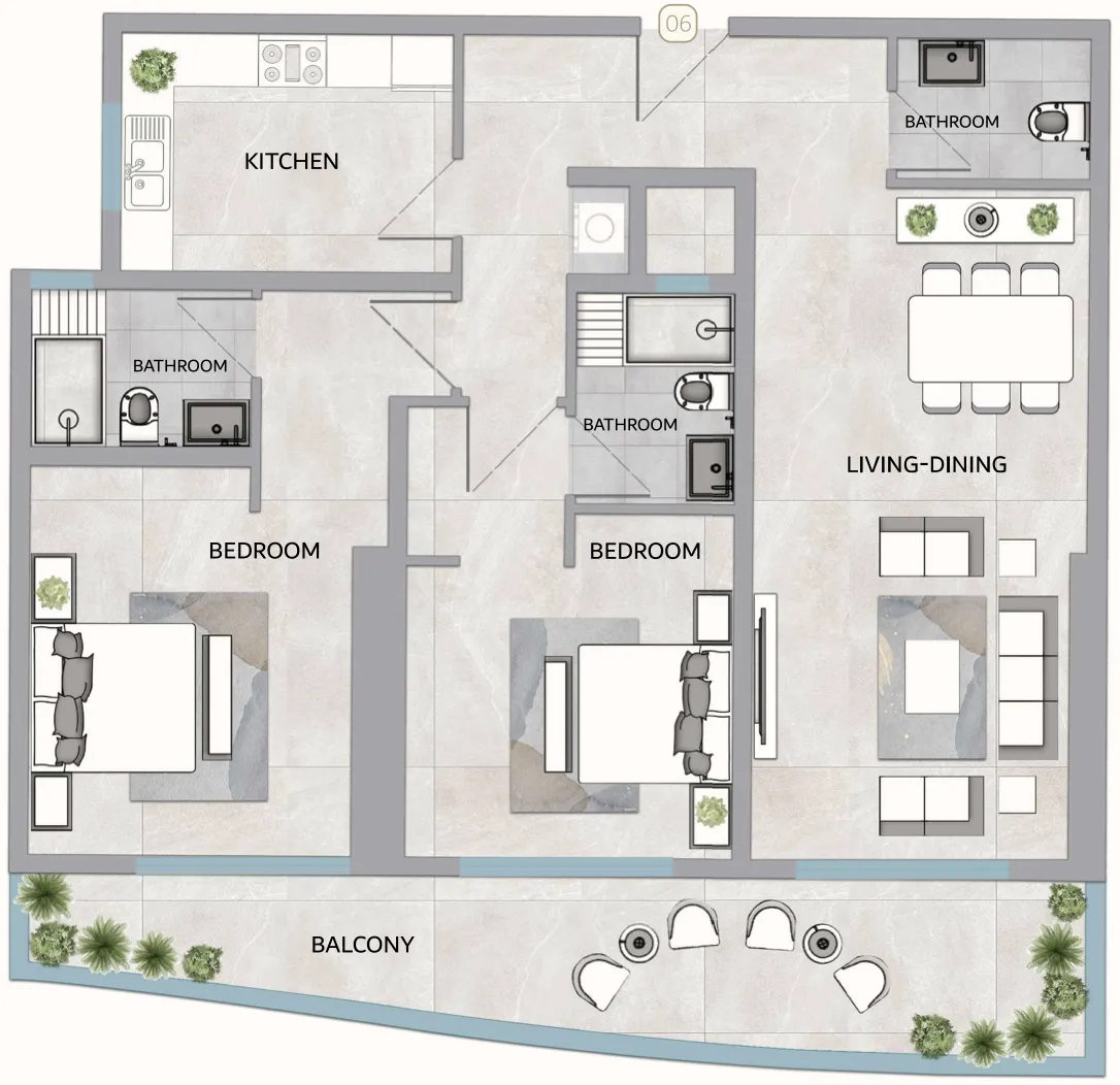 One 678 Residences 2 bed floor plan, 1,822 – 1,896 sqft