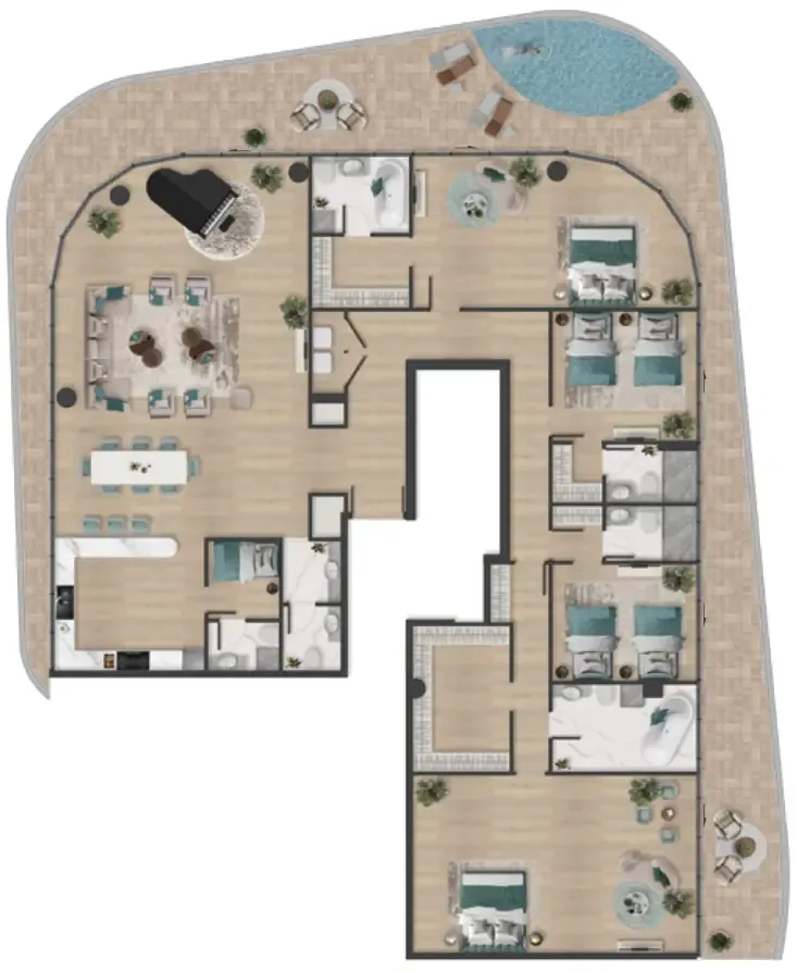 Pelagia 4 bed floor plan, 5,132 sqft