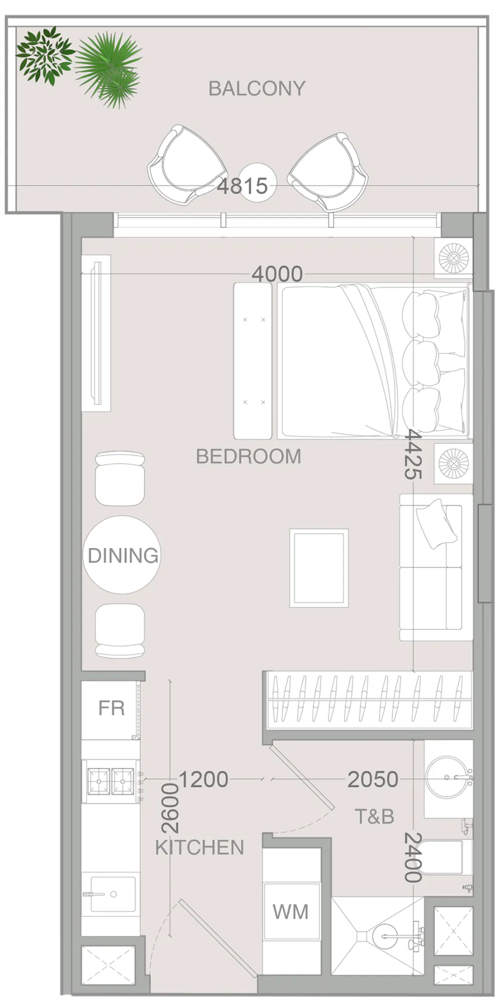 IR1DIAN Park 2 Studio floor plan, 450 sqft