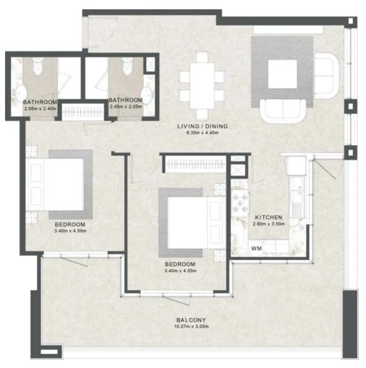 Aras Heights 2 bed floor plan, 1,339 sqft