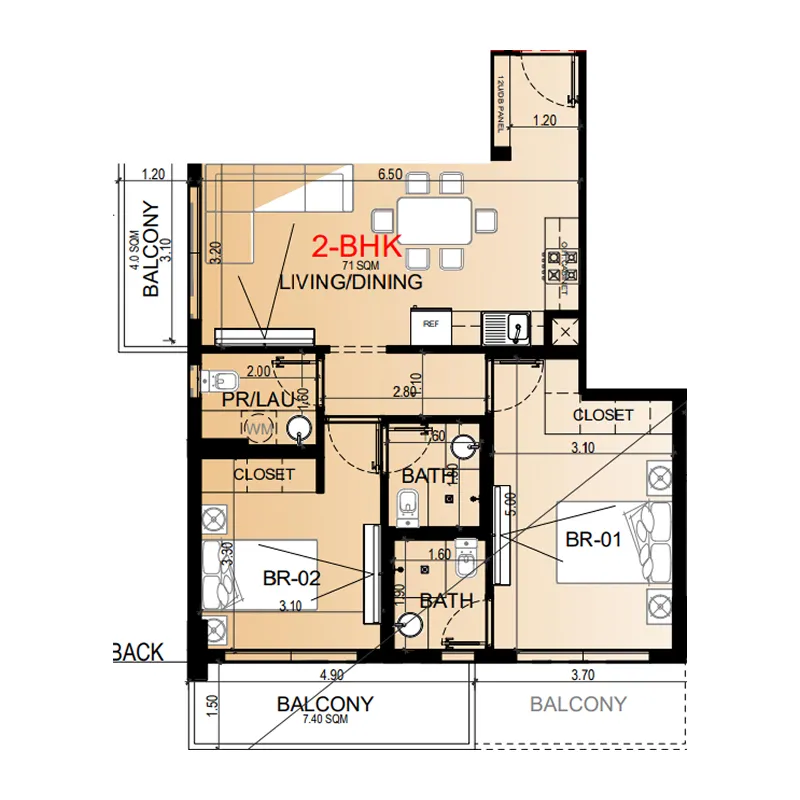 Miorah by Zoya 2 bed floor plan, 904 – 908 sqft