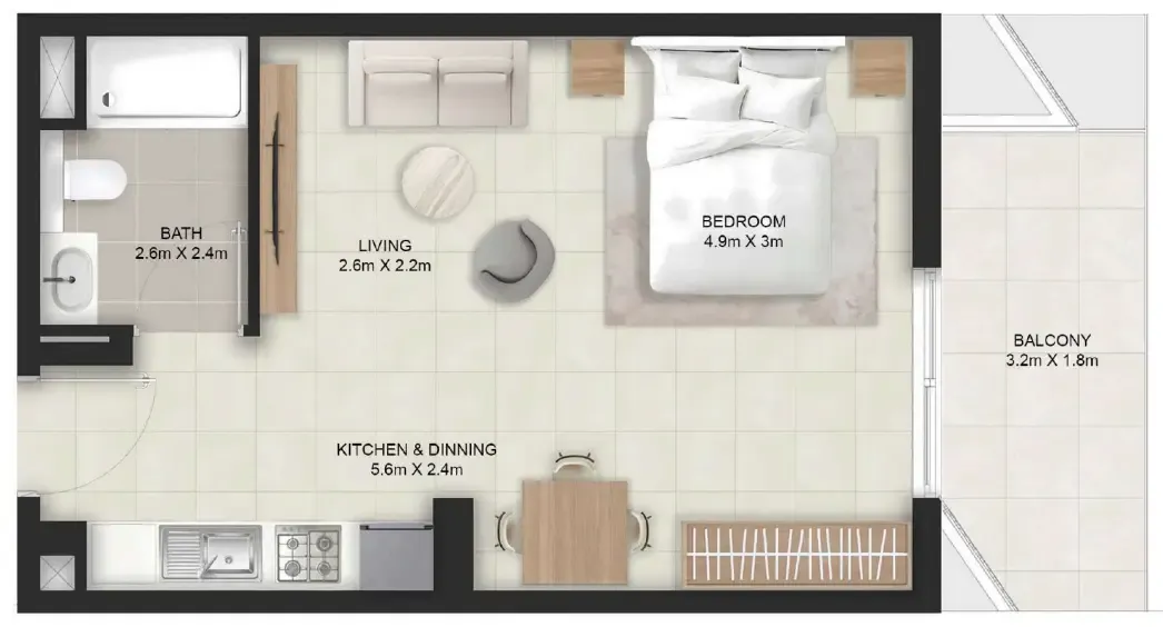 Stellar Axis Studio floor plan, 475 – 482 sqft