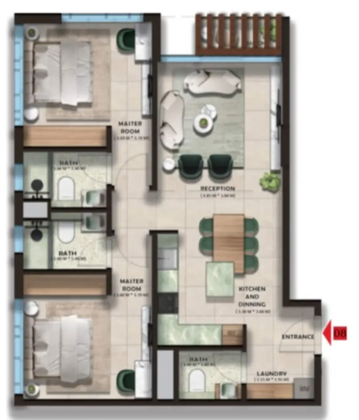 The Spark By Esnaad 2 bed floor plan, 917 sqft