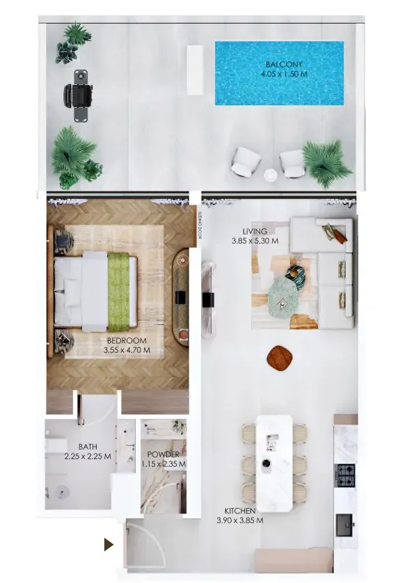 Rabdan Square 1 bed floor plan, 1,123 sqft