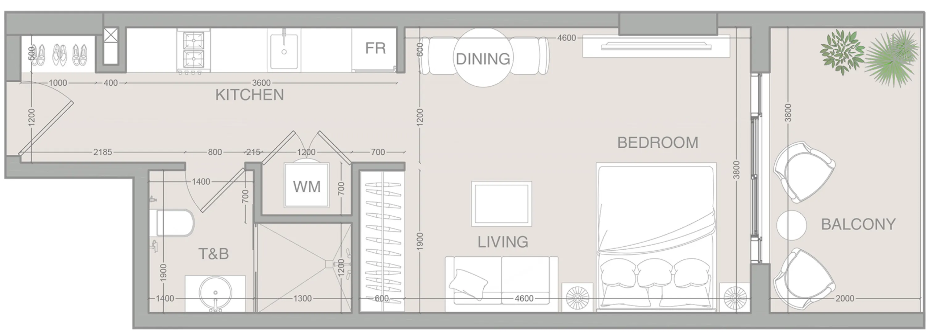 VERDAN1A Studio floor plan, 481 sqft