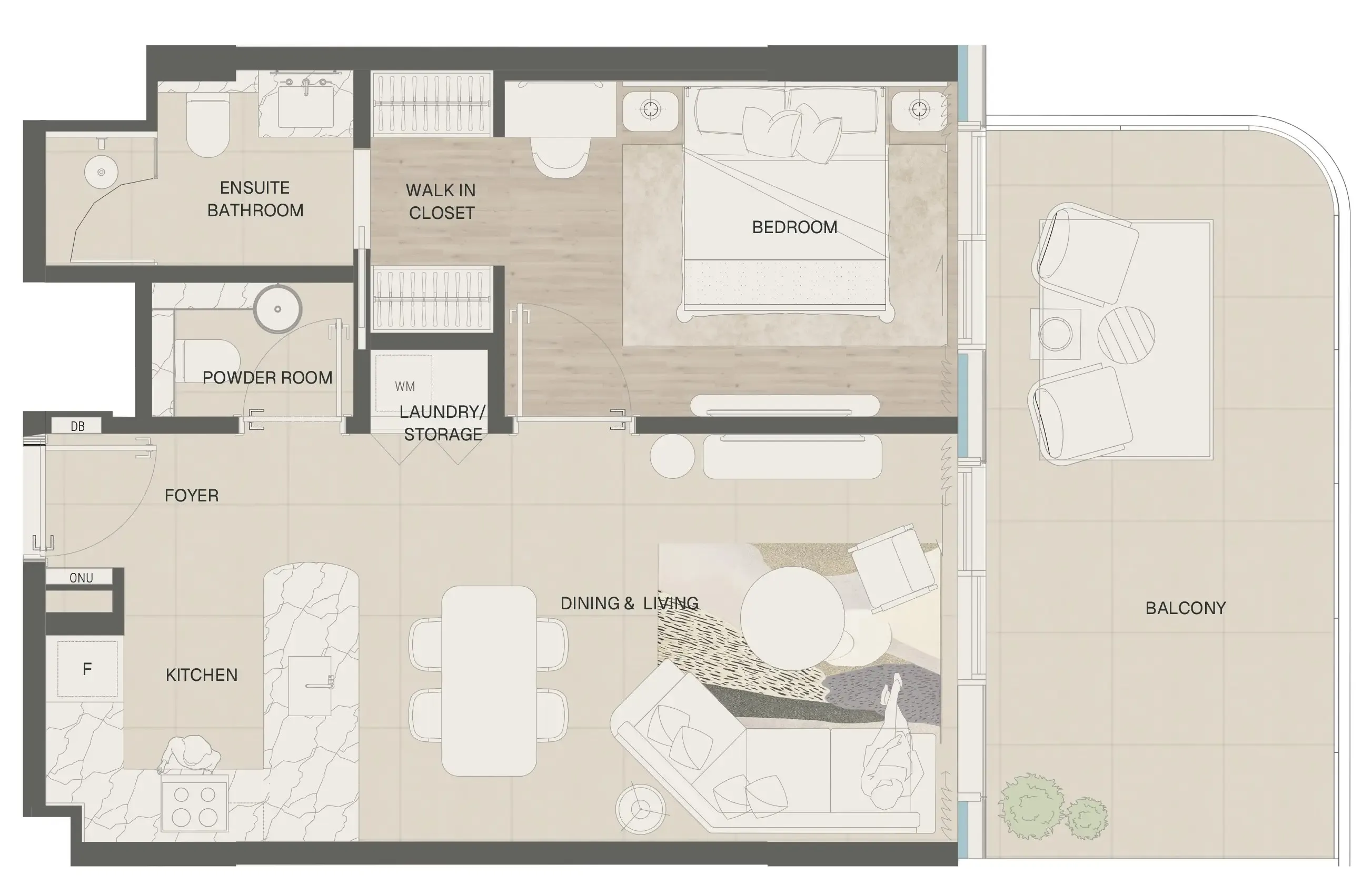 Mondrian Phases 1 and 2 1 bed floor plan, 800 – 854 sqft