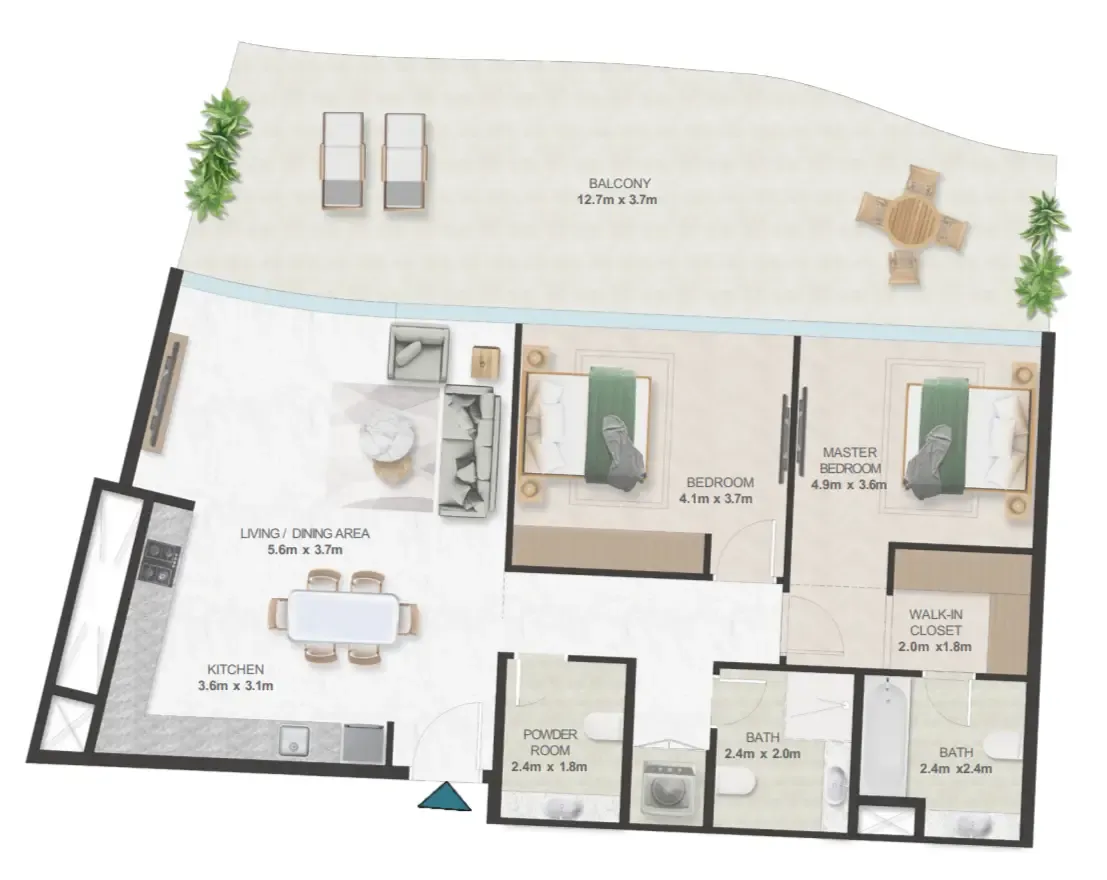 Oystra 2 bed floor plan, 1,683 sqft