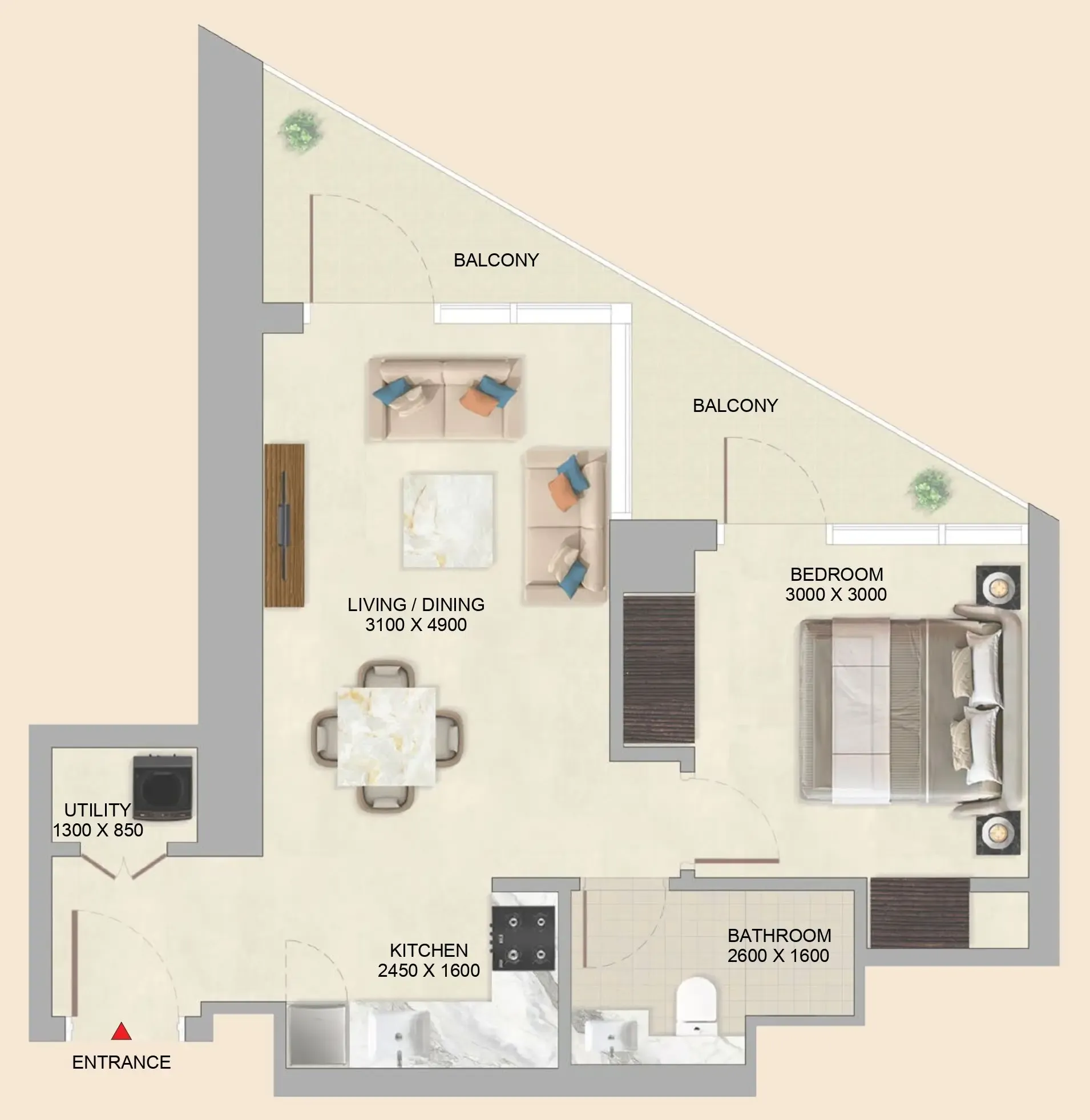 Skyvue Altier 1 bed floor plan, 632 – 634 sqft