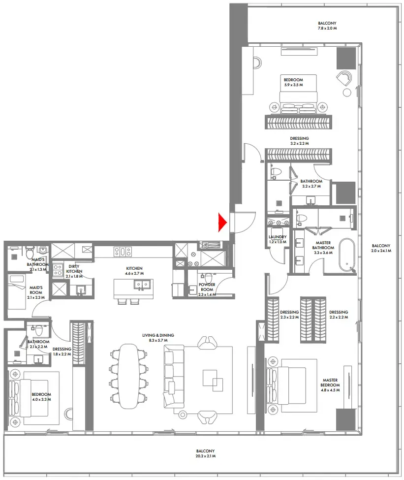 W The Residences by Arada 3 bed floor plan, 3,400 sqft