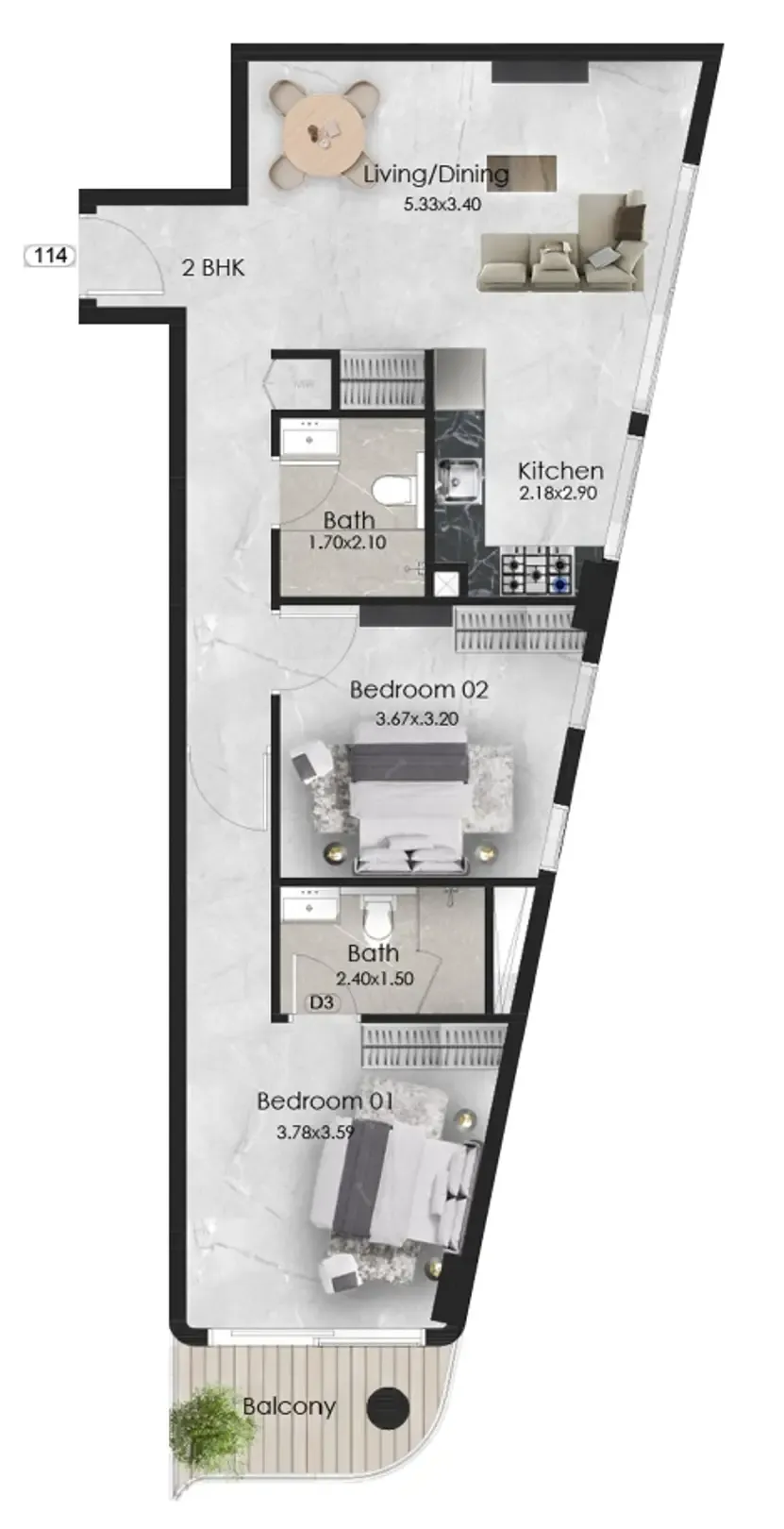 Aristo 2 bed floor plan, 824 sqft
