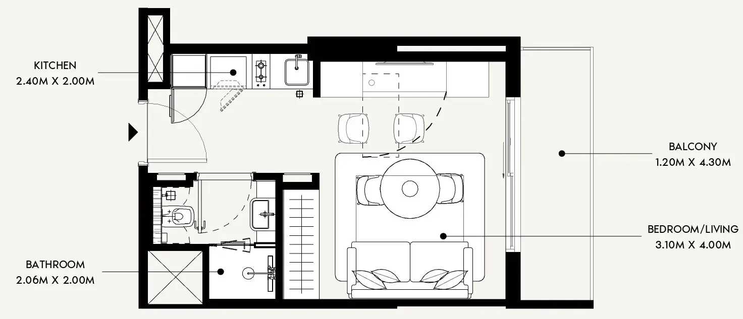 Azizi David Studio floor plan, 337 sqft