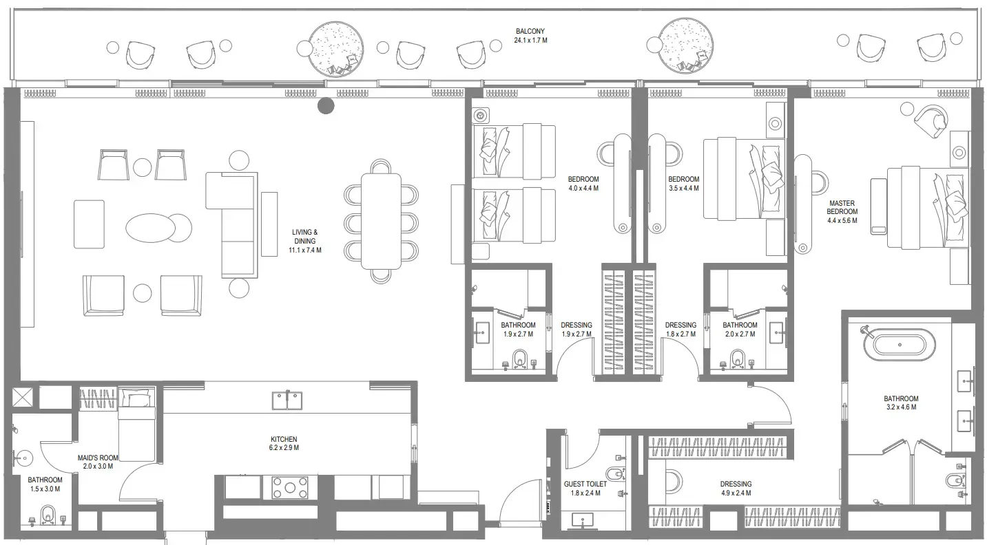 Anantara Sharjah Resort 3 bed floor plan, 3,387 sqft