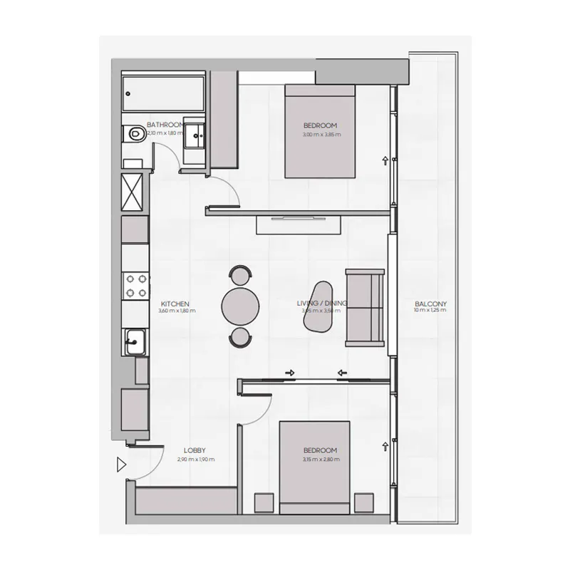The Community JVT 2 bed floor plan, 749 sqft