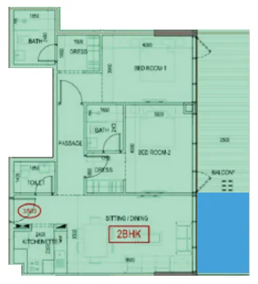Ivy Gardens 2 by Samana 2 bed floor plan, 1,195 sqft
