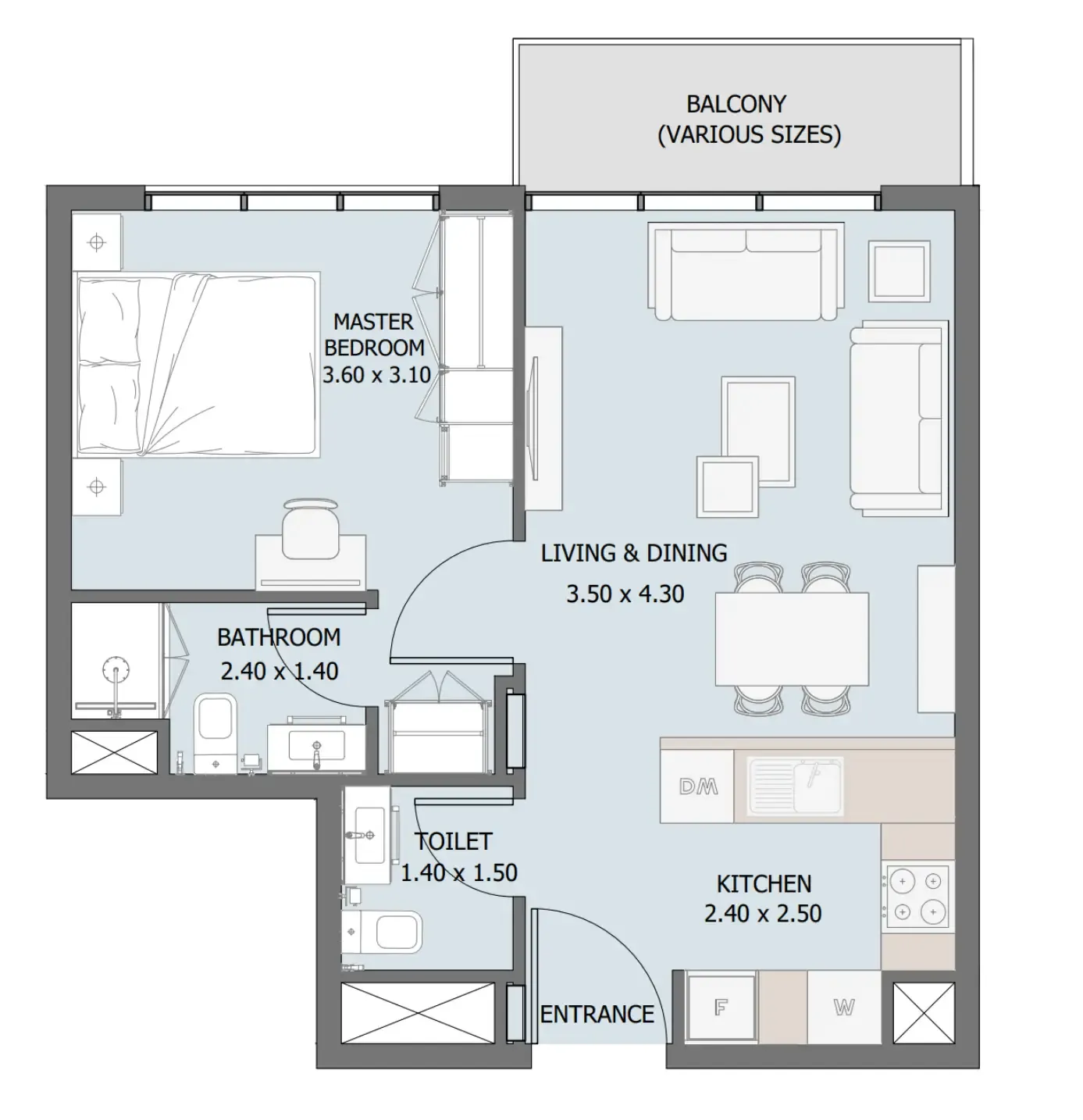 Verdana III 1 bed floor plan, 540 – 541 sqft