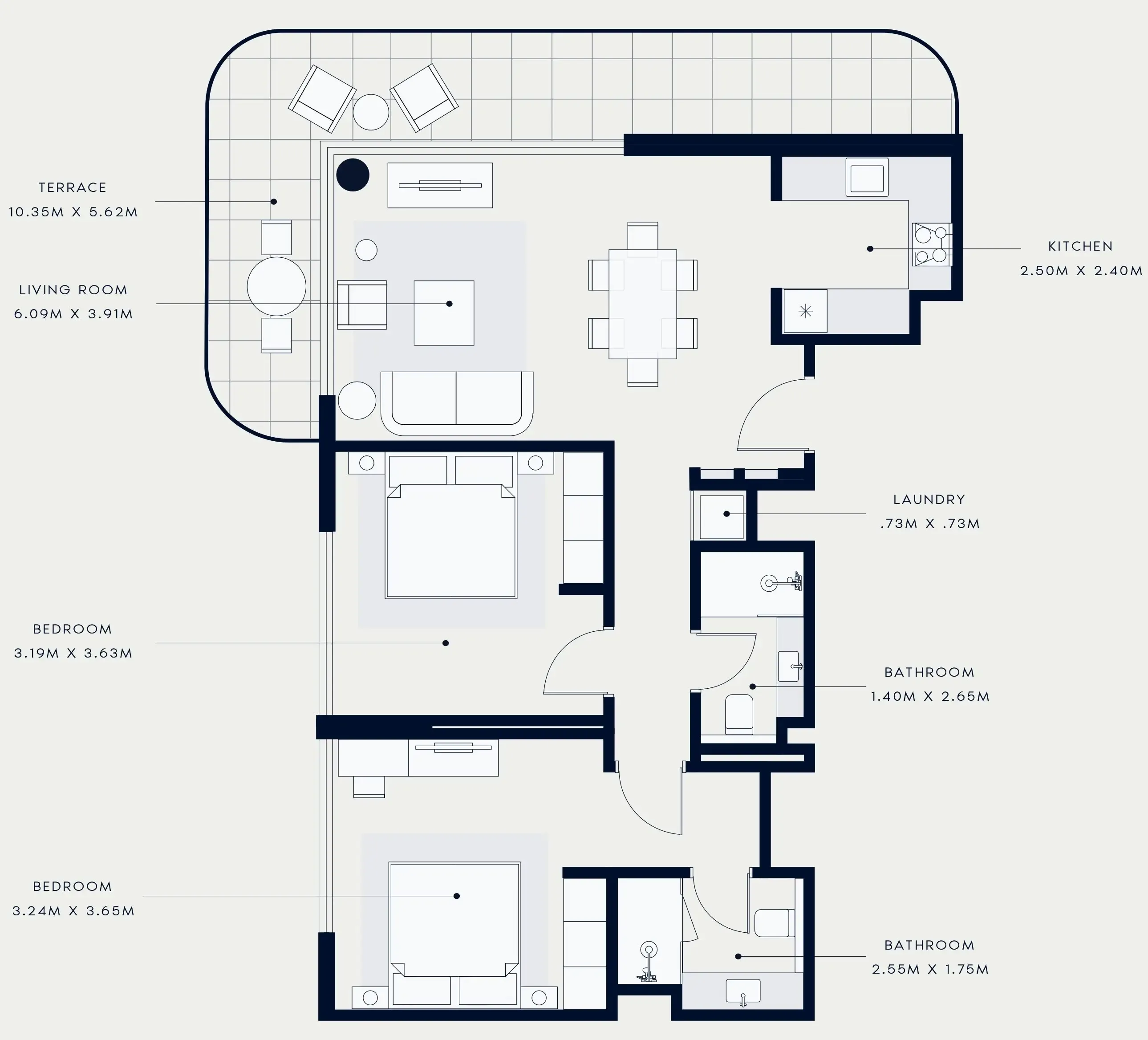 Azizi Venice 2 bed floor plan, 1,142 sqft