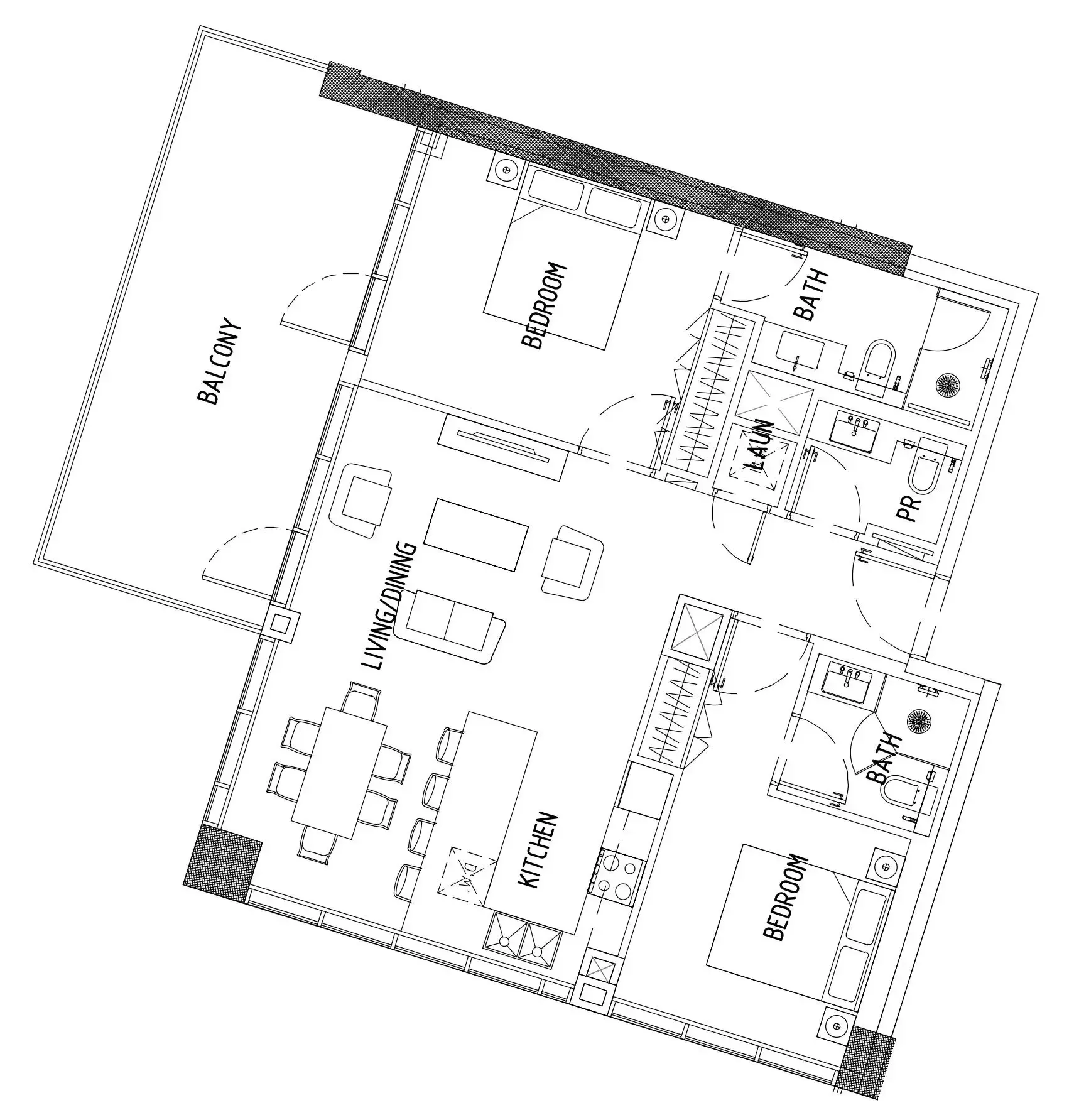 Damac District 2 bed floor plan, 1,134 sqft