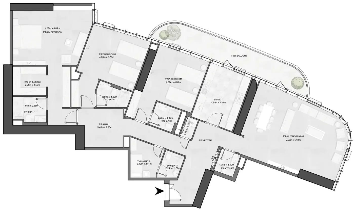 Joud Tower 3 bed floor plan, 2,642 – 2,663 sqft