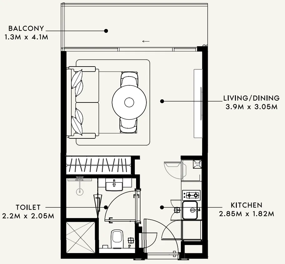 Azizi Milan Studio floor plan, 336 sqft