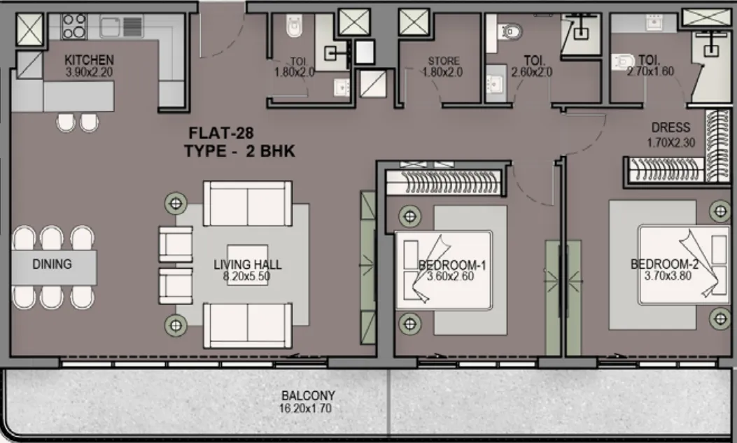 Helvetia Residences 2 bed floor plan, 1,179 – 1,687 sqft