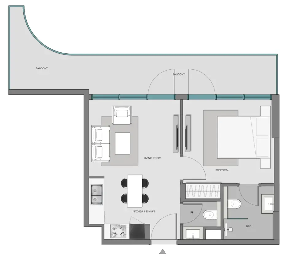 Samana Hills South 3 1 bed floor plan, 663 – 665 sqft