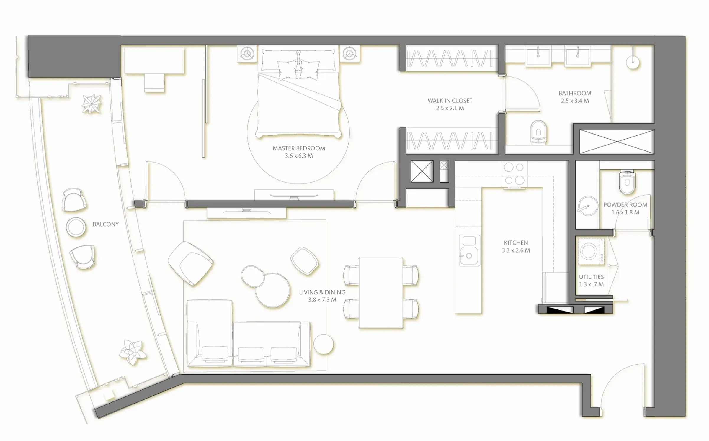 Palm Beach Tower 3 1 bed floor plan, 1,168 sqft