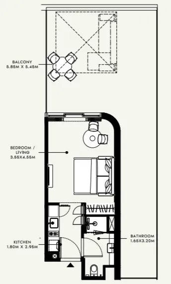 Azizi Raffi Studio floor plan, 881 sqft
