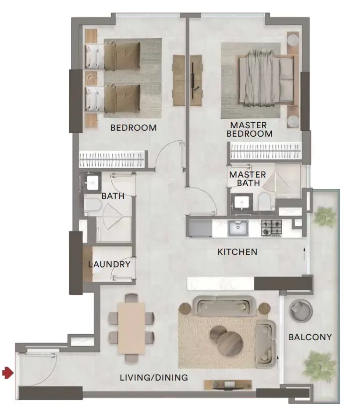 Urban - Park Residences 2 bed floor plan, 1,169 – 1,171 sqft