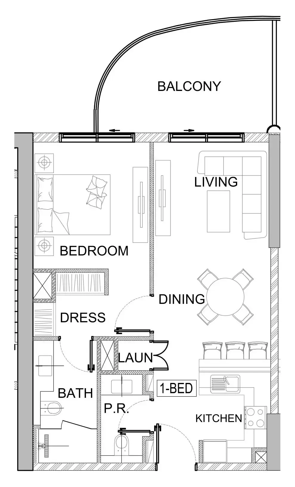 Valencia 1 bed floor plan, 748 sqft