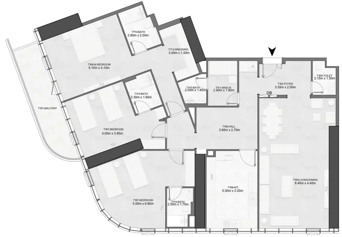 Joud Tower 3 bed floor plan, 2,448 sqft